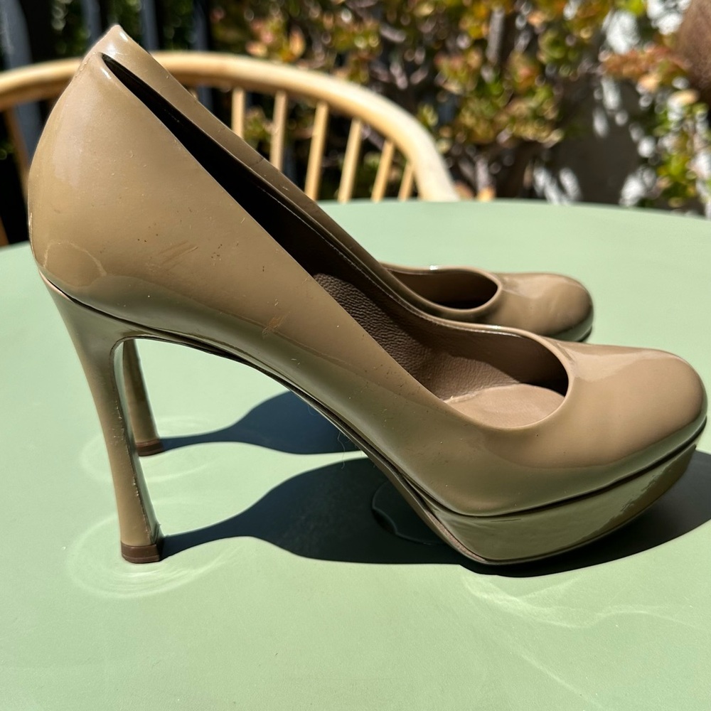 YSL Patent Leather Taupe 4” heels sz 36/6